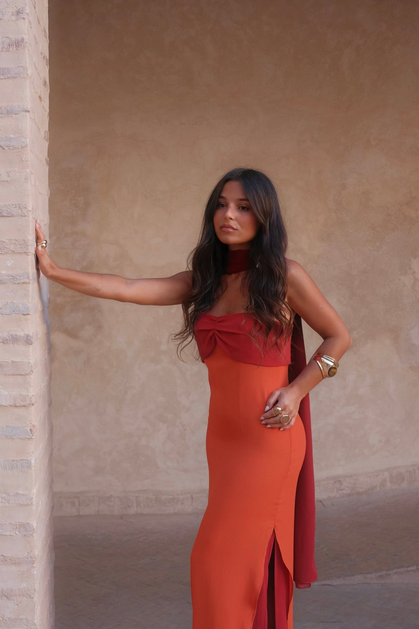 Zahara Vestido Naranja y Rojo