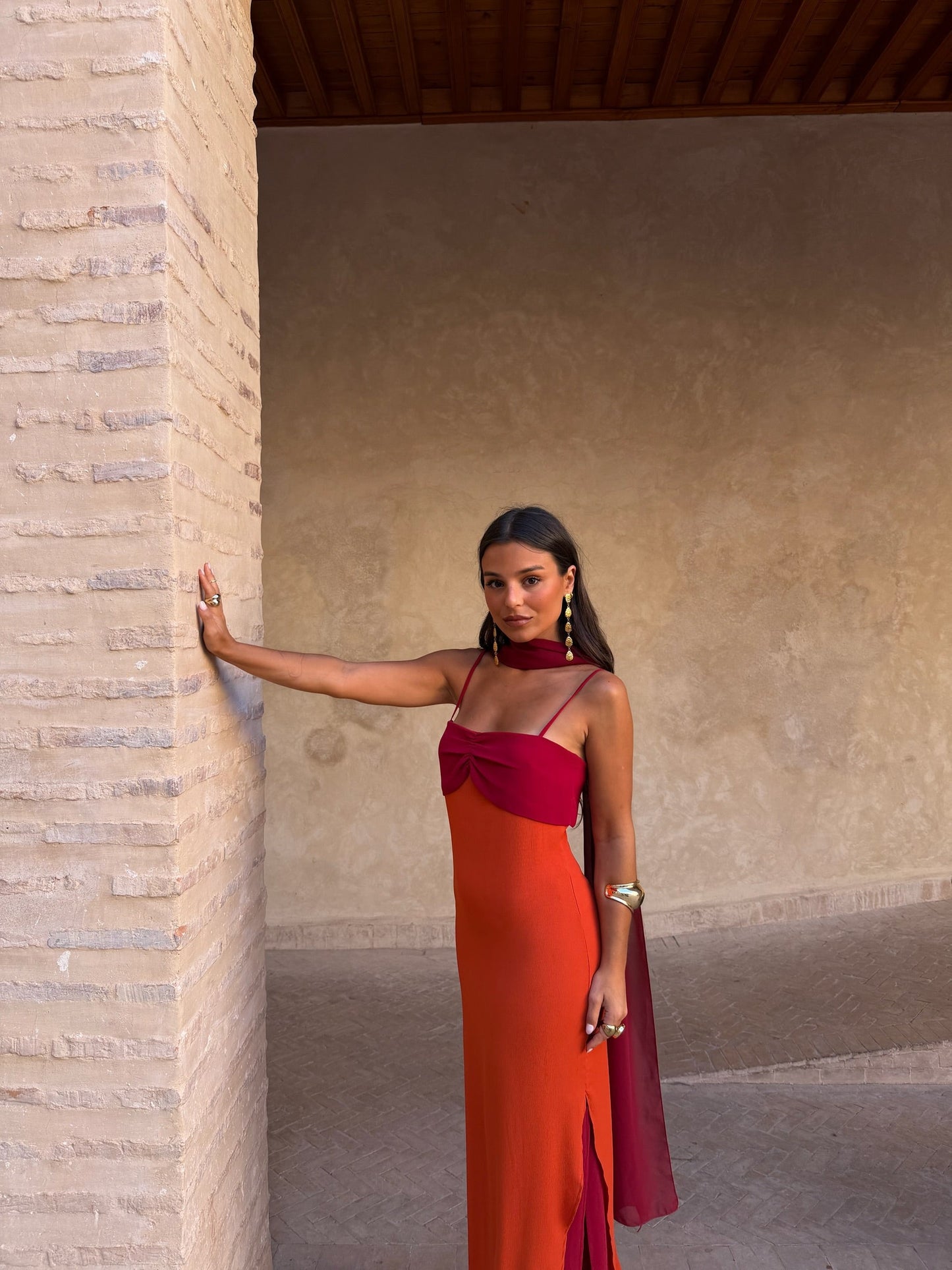 Zahara Vestido Naranja y Rojo