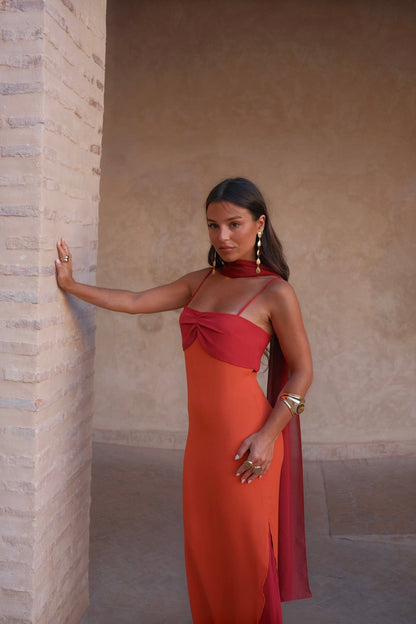 Zahara Vestido Naranja y Rojo