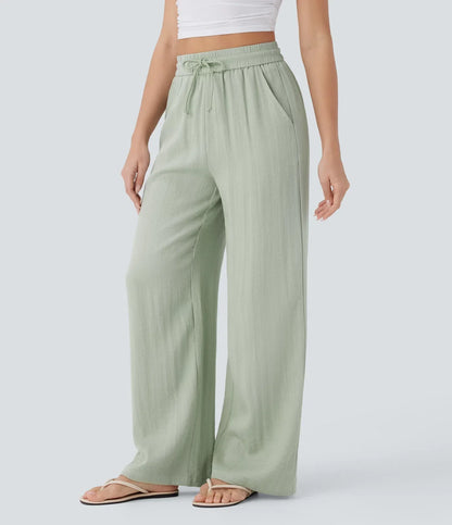 Moderno | Pantalón Lino Cintura Alta con bolsillos