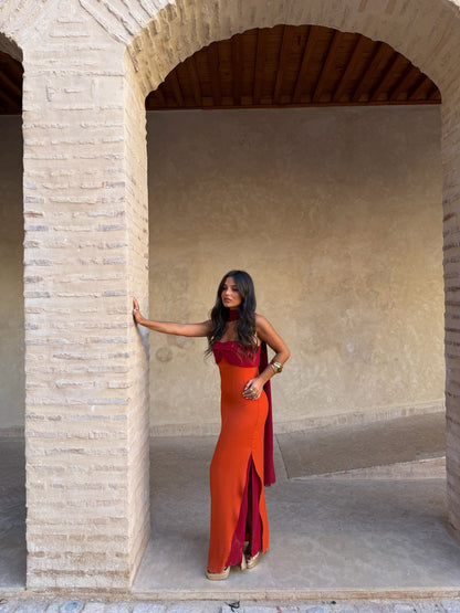 Zahara Vestido Naranja y Rojo