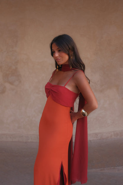 Zahara Vestido Naranja y Rojo