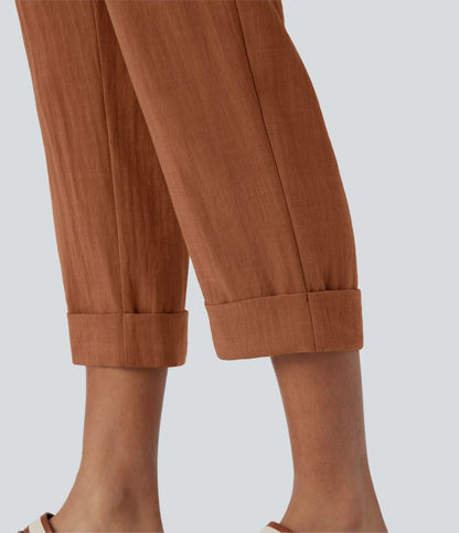 Joana | Pantalones Capri de alto en bolsillos y aspecto de lino