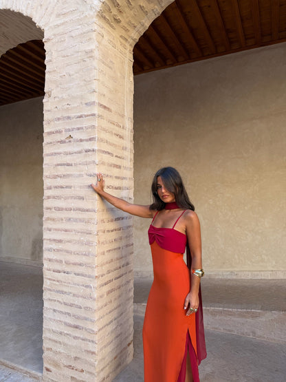 Zahara Vestido Naranja y Rojo