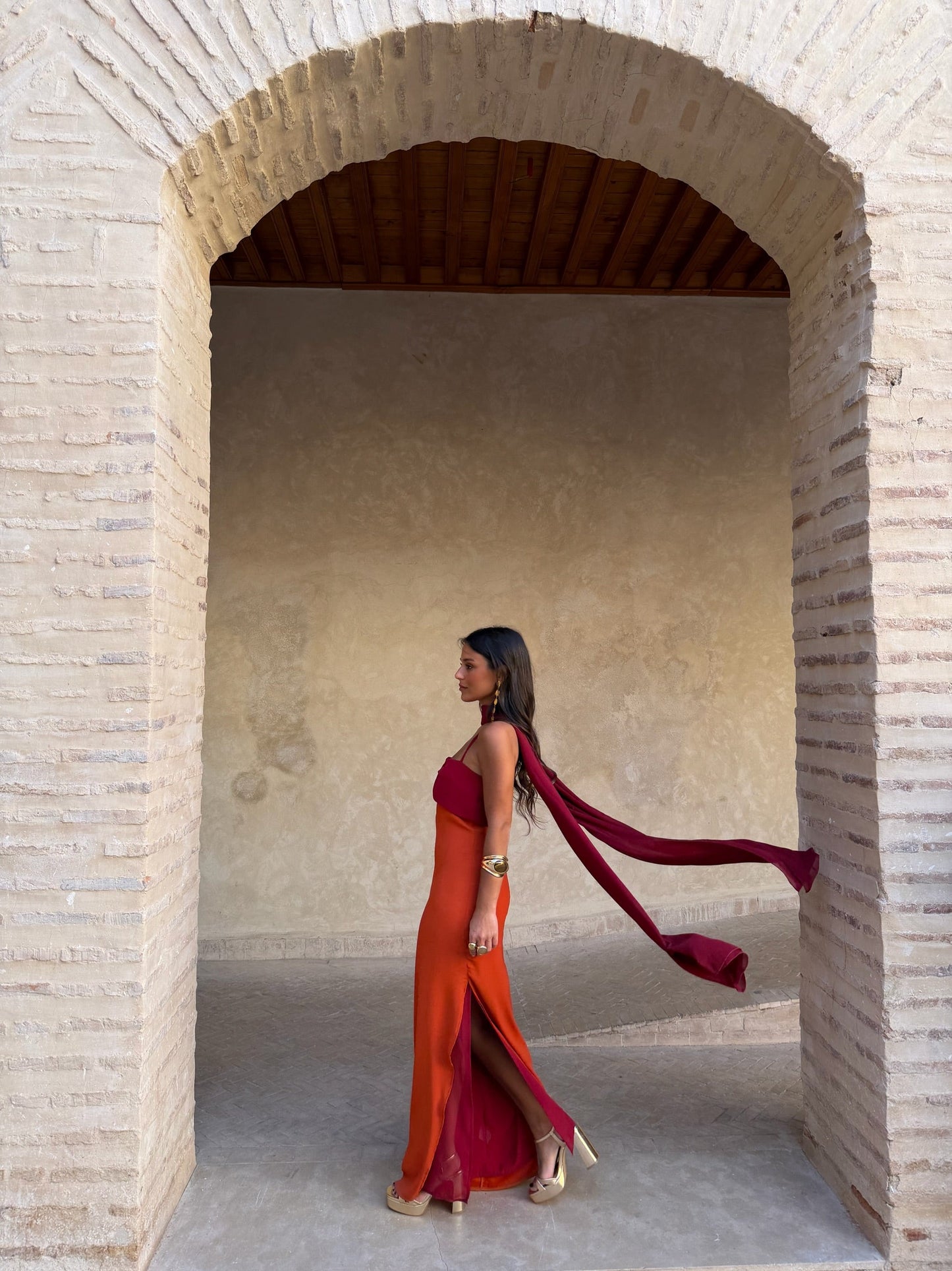 Zahara Vestido Naranja y Rojo