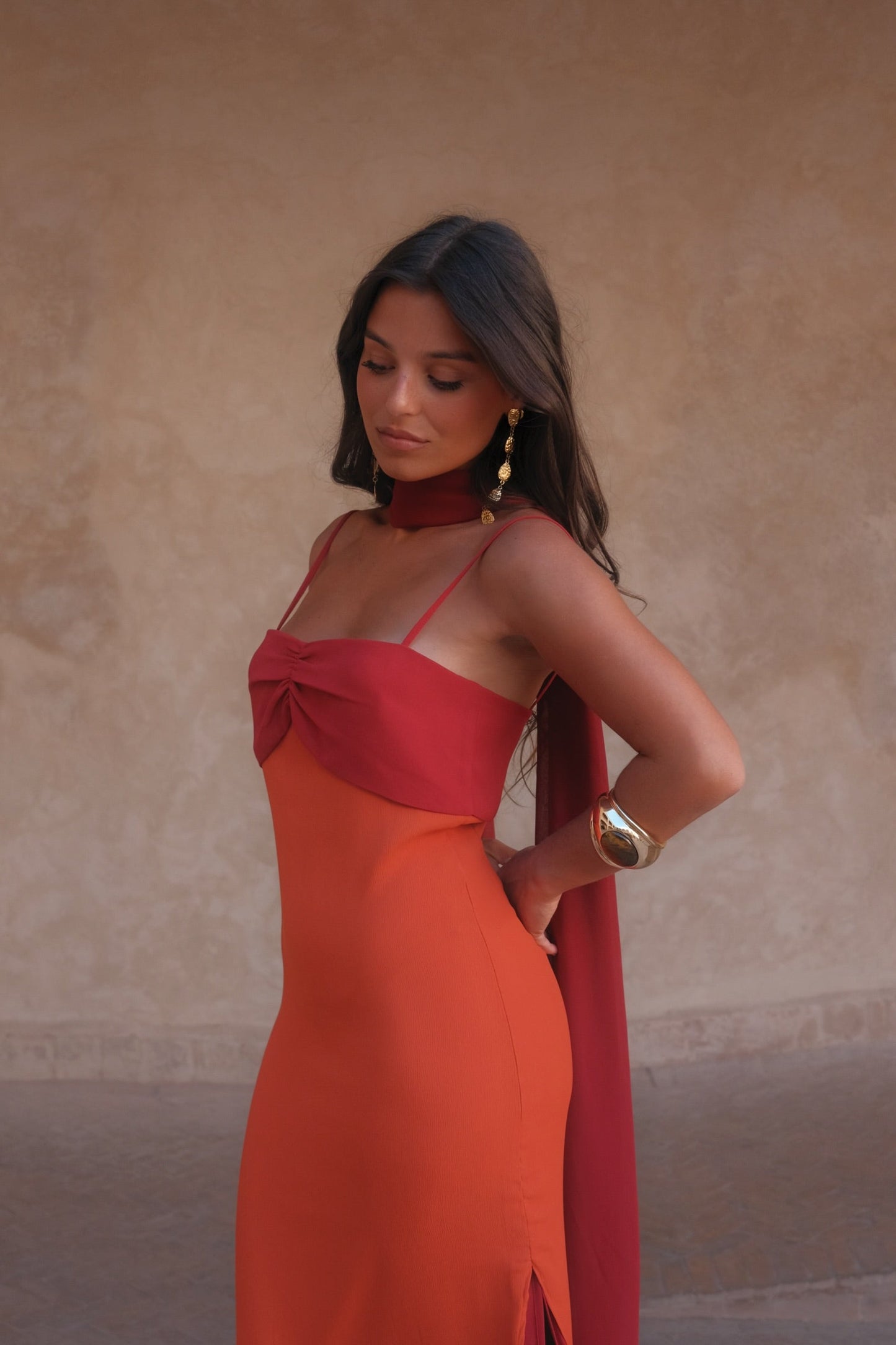 Zahara Vestido Naranja y Rojo