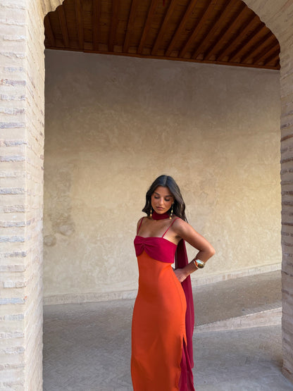 Zahara Vestido Naranja y Rojo