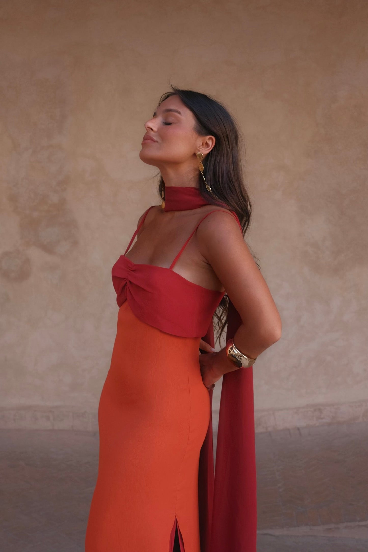 Zahara Vestido Naranja y Rojo