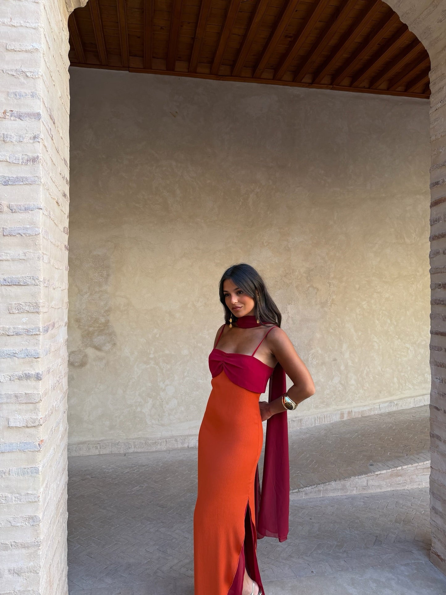 Zahara Vestido Naranja y Rojo
