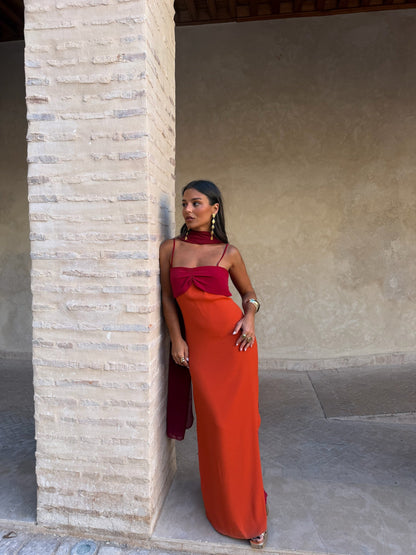Zahara Vestido Naranja y Rojo