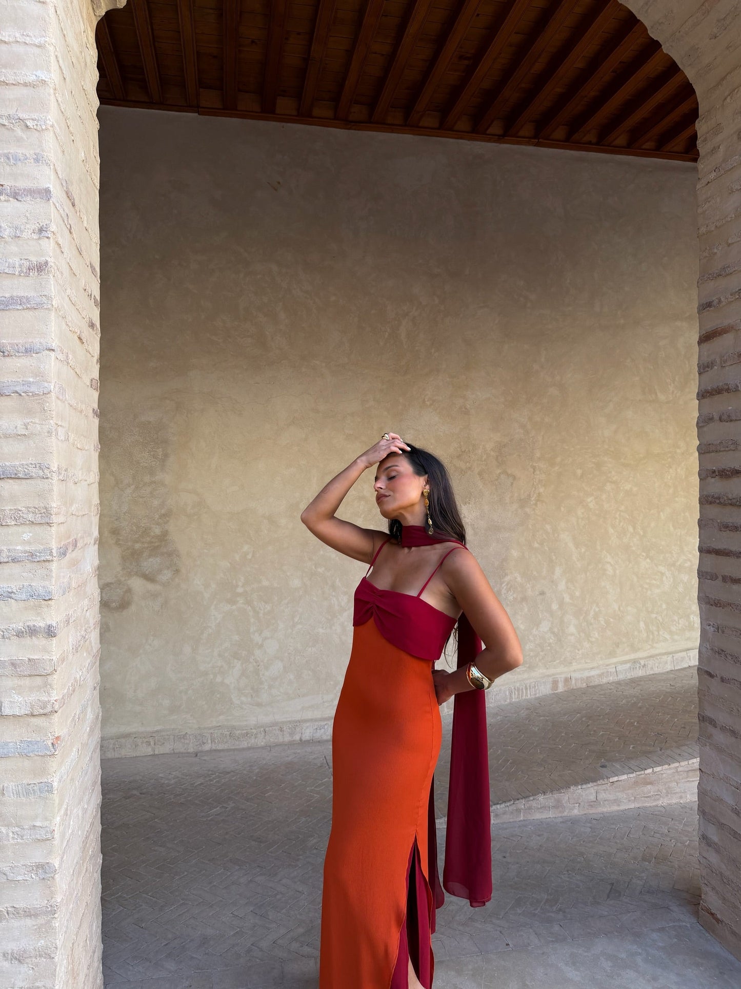 Zahara Vestido Naranja y Rojo