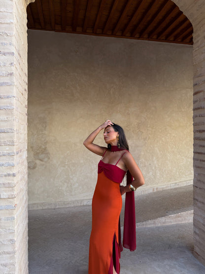 Zahara Vestido Naranja y Rojo